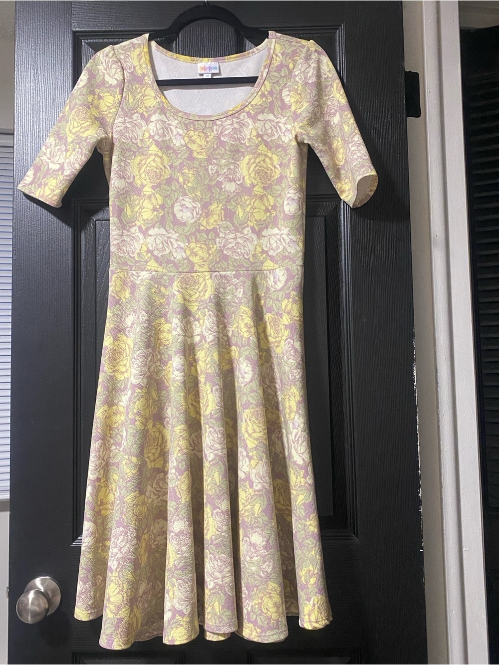 LuLaRoe Floral Fit & Flare Midi Dress in Yellow and Cream